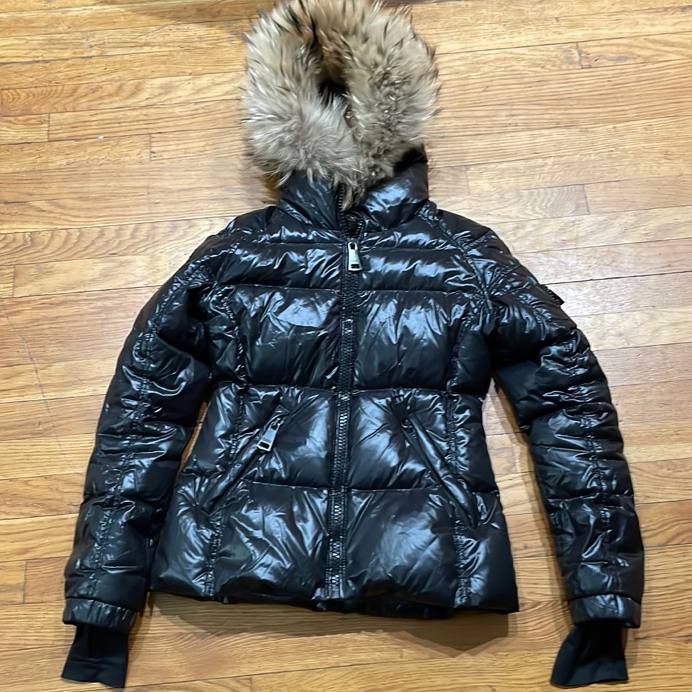 SAM. Black Puffer Jacket with Fur Hood